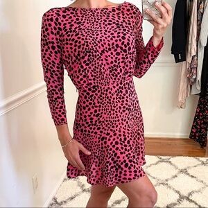 RIXO Kyla Leopard Print Barbiecore Mini Dress XS